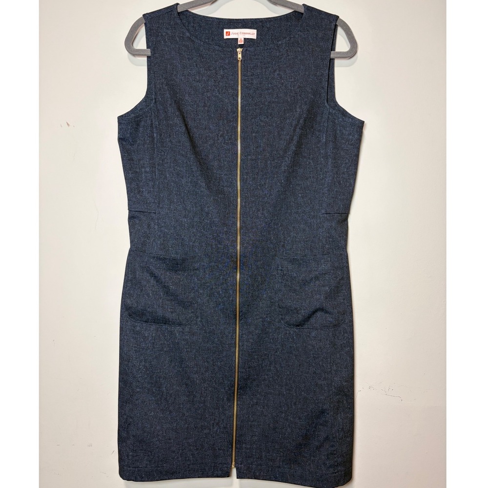 Jude Connally Womens Blue Zip Front Sleeveless Sheath Dress Size M 112641